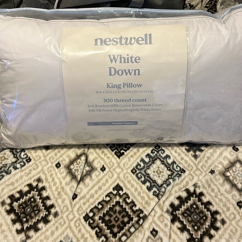 Nestwell white down king size pillow, brand new